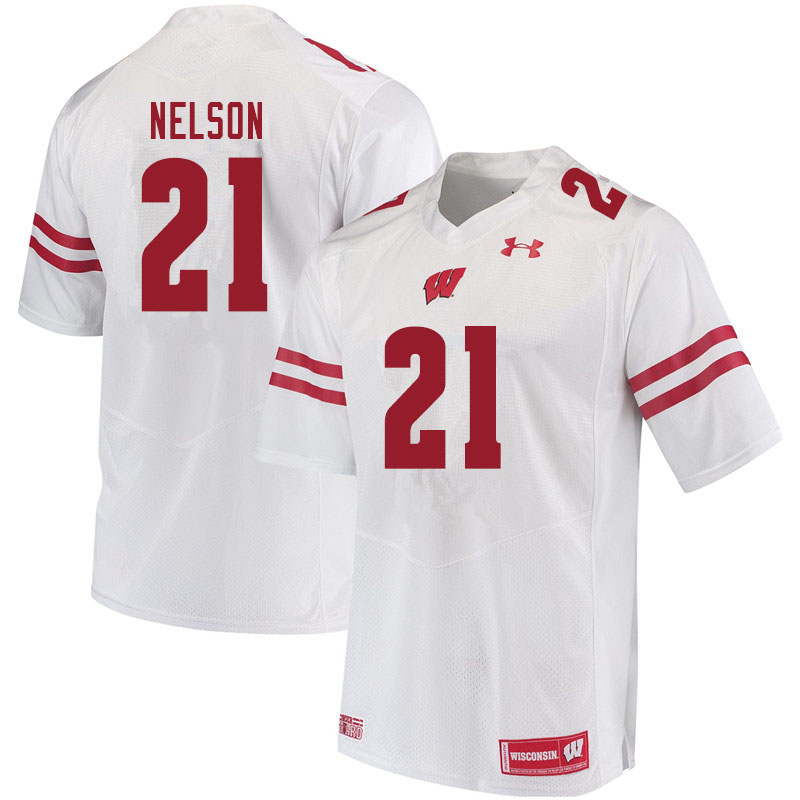 Wisconsin Badgers Men's #21 Cooper Nelson NCAA Under Armour Authentic White College Stitched Football Jersey XH40X31UG